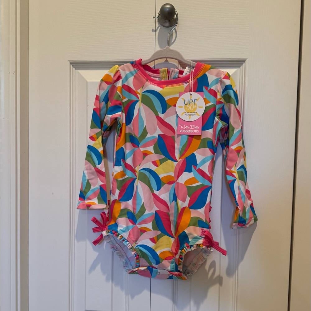 Ruffle Butts Pink and Blue Rashguard Swimwear